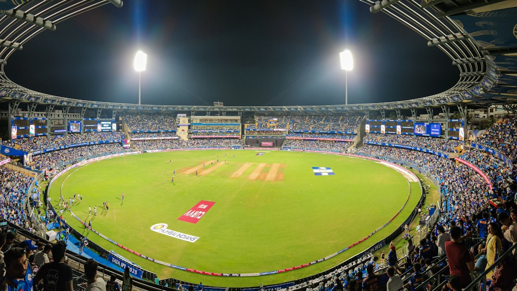 Cricket match at an Indian stadium during the IPL season